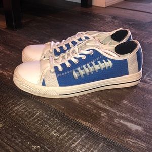 Blue and white football sneakers